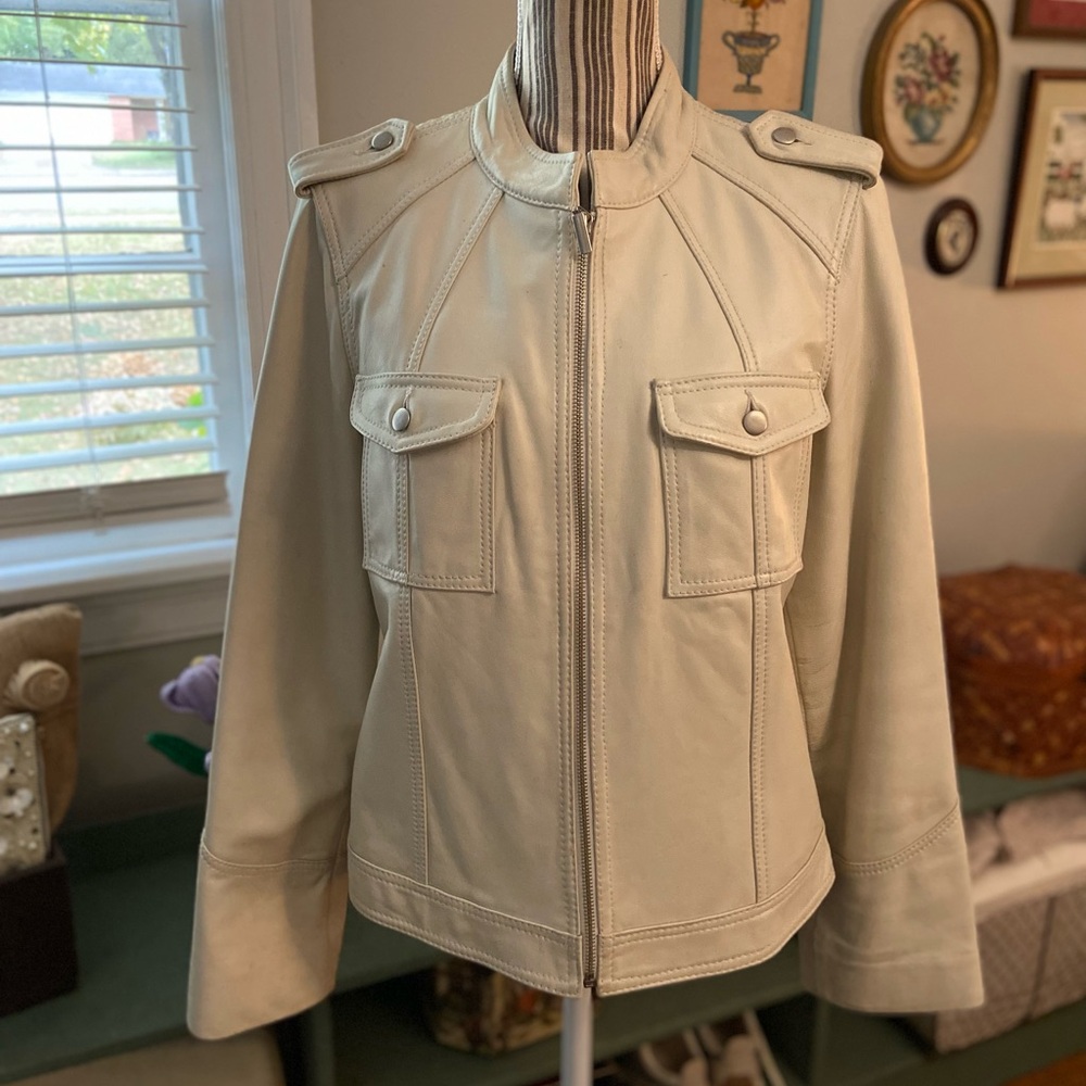 Attention Women's Cream Leather Utility Jacket